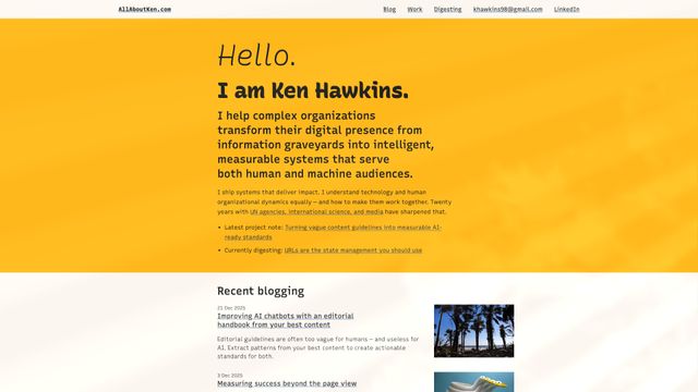 Screenshot of Hello | All about Ken Hawkins