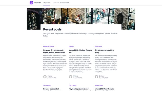 Screenshot of Restaurant diary and management software | simpleERB