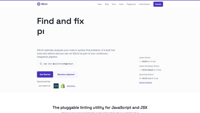Screenshot of ESLint - Pluggable JavaScript Linter