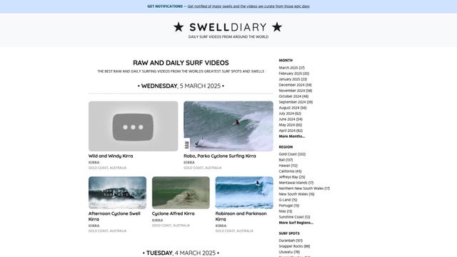 Screenshot of Swell Diary - Daily surf videos from around the world