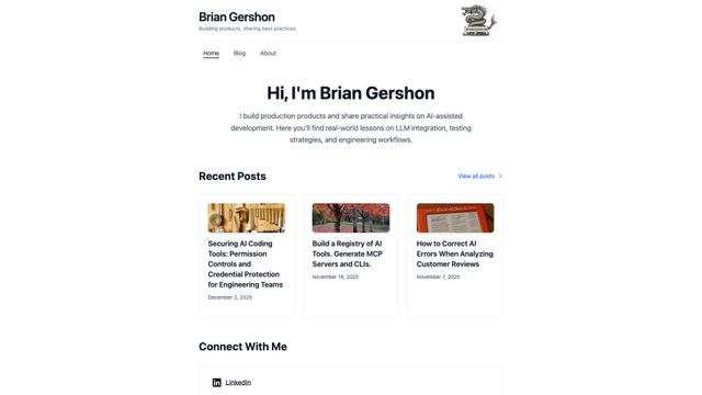 Screenshot of Brian Gershon | Building Products, Sharing AI Dev Practices