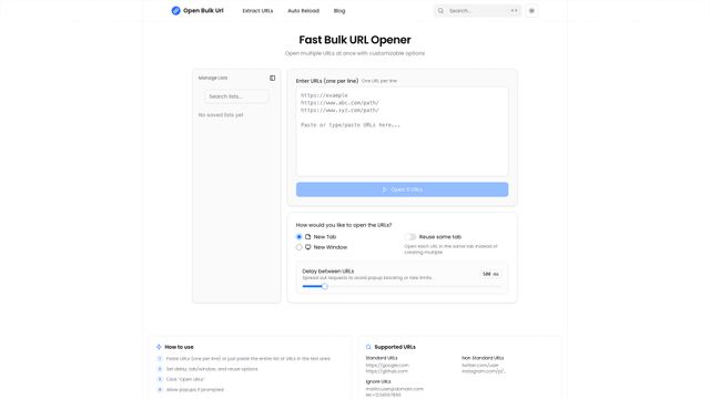 Screenshot of Bulk URL Opener - Open Multiple URLs at Once | Open Bulk Url